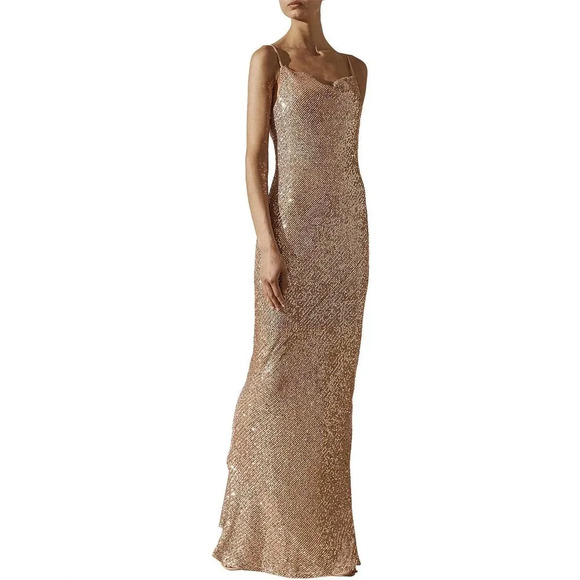 Shona Joy Soiree Bias Cowl Maxi Dress Rose Gold Size 6 - Picture 2 of 11